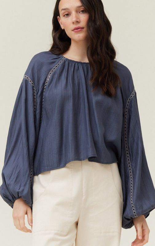 Lace Trim Balloon Sleeve Top (2 Colors)
