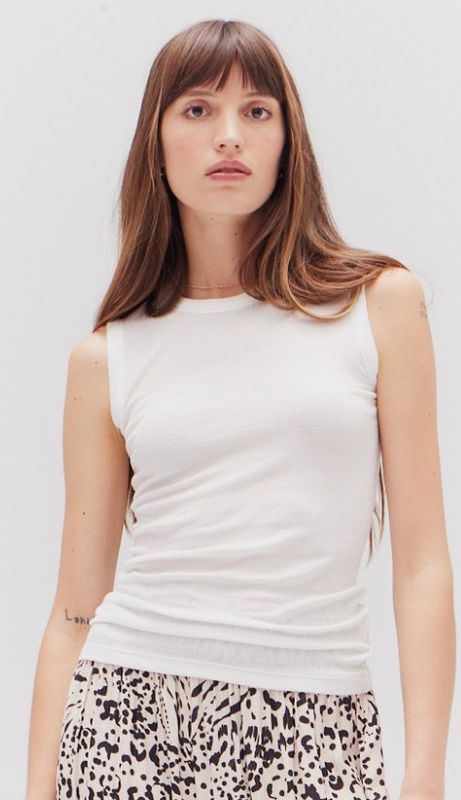 Off White Micro Rib Sleeveless Top