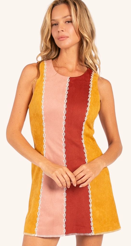 Faux Suede Color Block Mini Dress