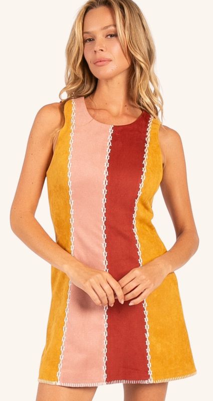 Faux Suede Color Block Mini Dress