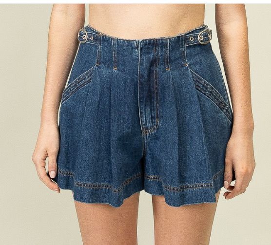 Denim Buckle Flare Shorts