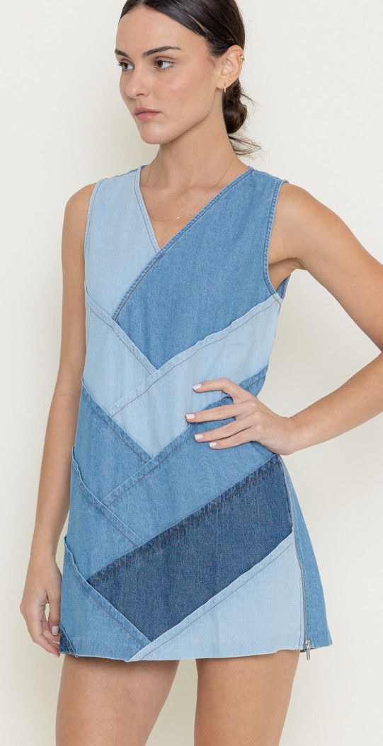 Denim Patchwork Mini Dress