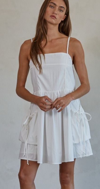 Square Neck Pocket Tie Flare Mini Dress (2 Colors)
