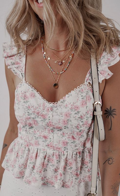 Pink Floral Flutter Tank Top