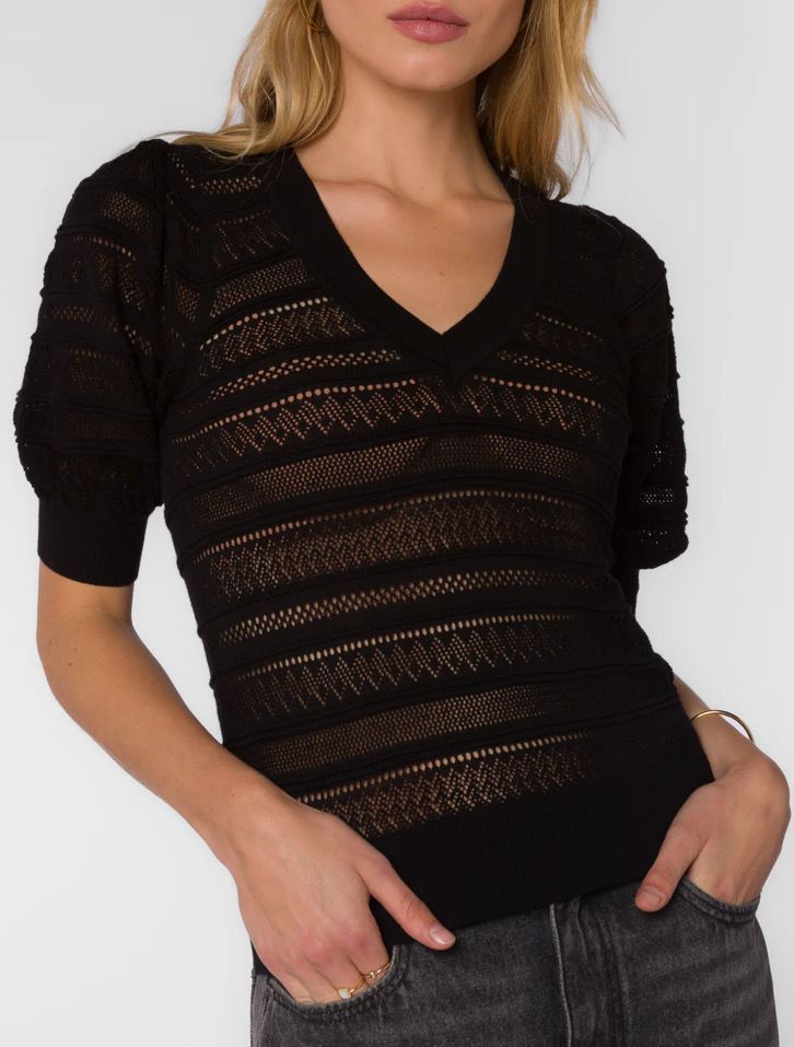 Black Knit Puff Sleeve Top
