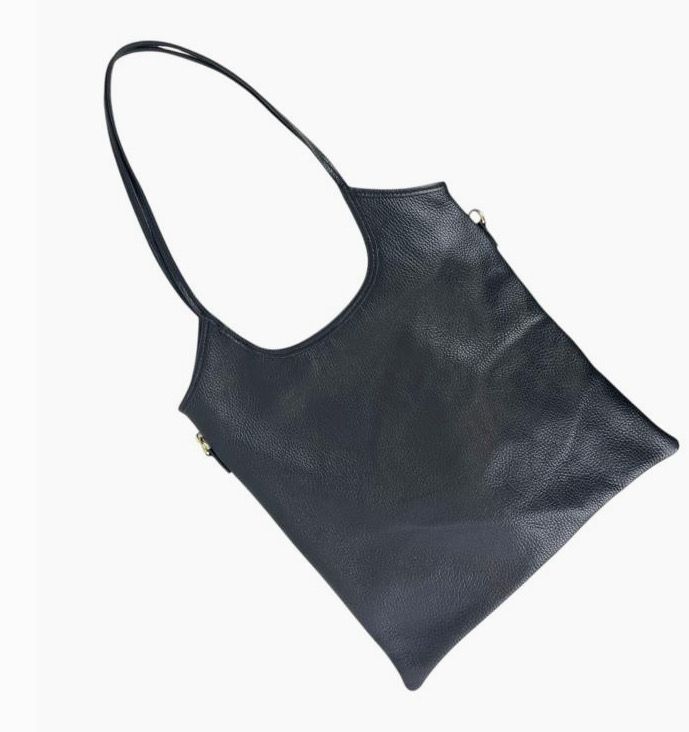 Italian Leather Pebbled Long Handle Shoulder Bag (2 Colors), Color: Black