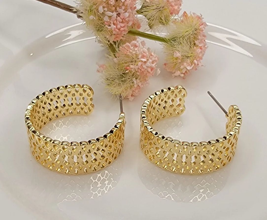 Gold Woven Thick Hoop Earrings
