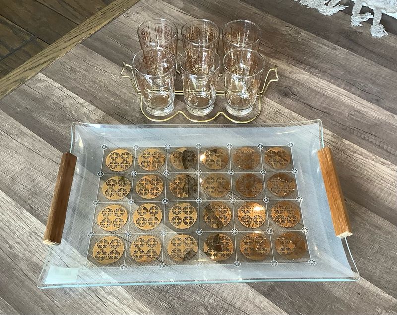 Vintage Mid Century Modern Tray + Glasses (Set/7)