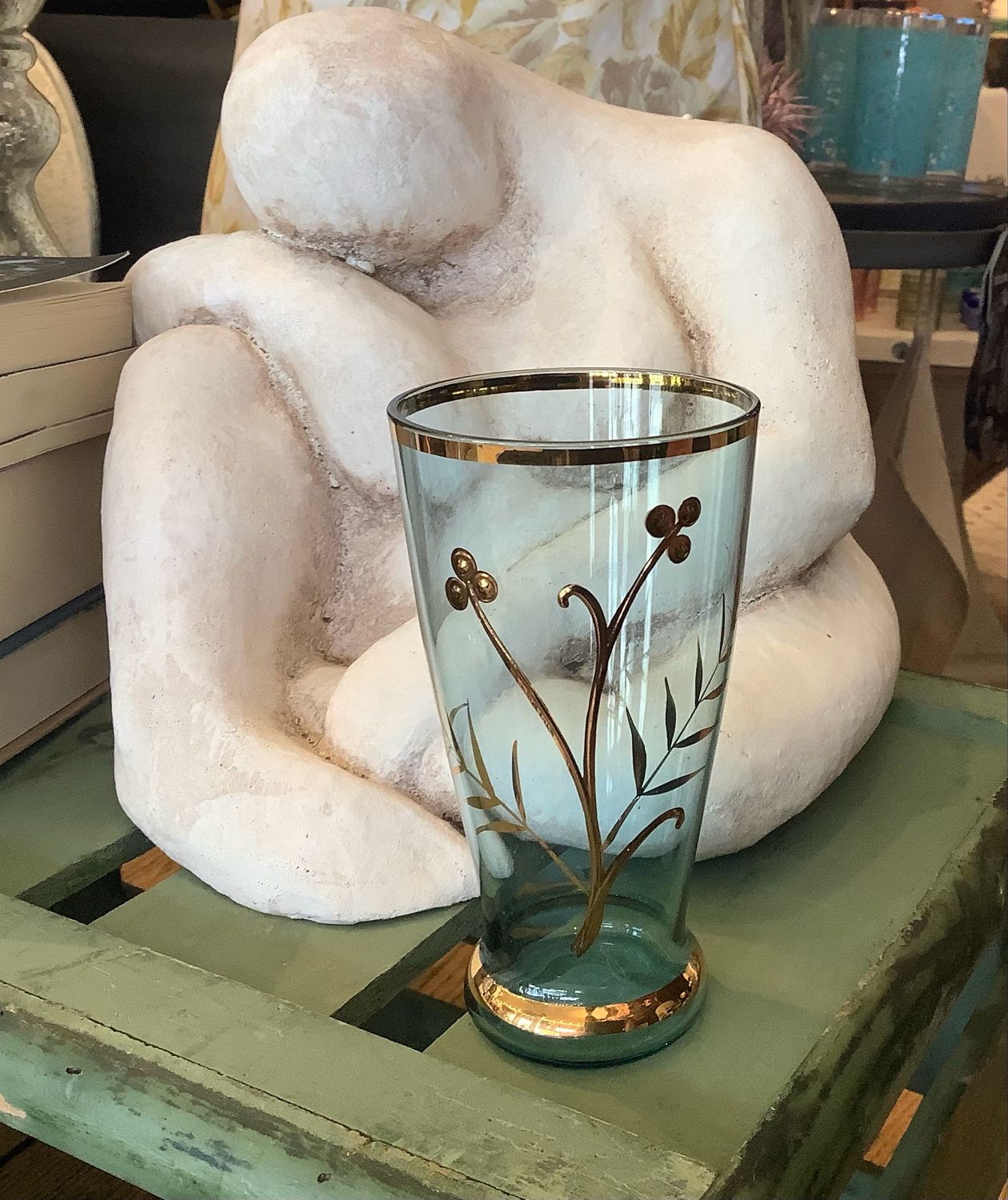 Vintage Blue/Gold Floral Glasses (S/4)
