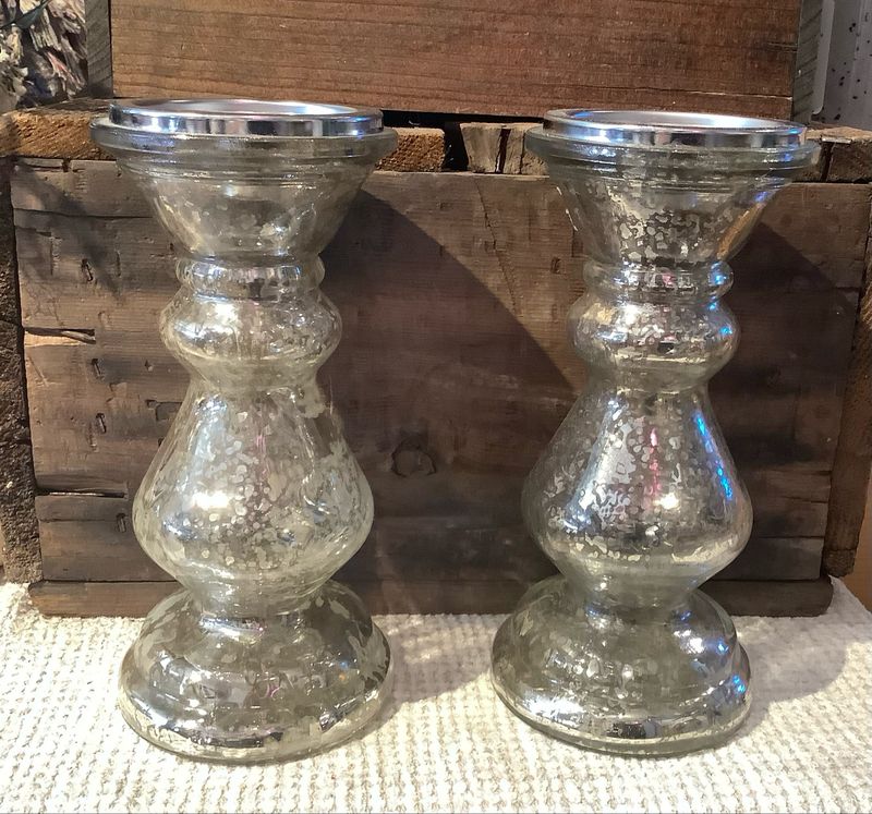 Gold Speckled Glass Candle Holders (S/2)