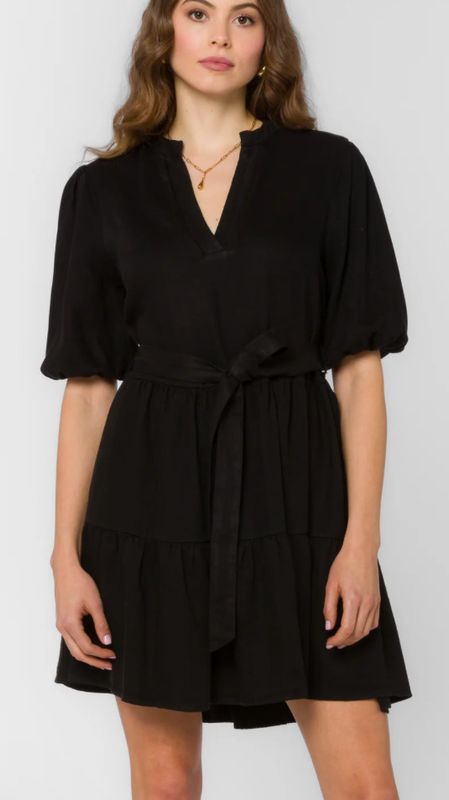 Black Puff Sleeve Peplum Mini Dress