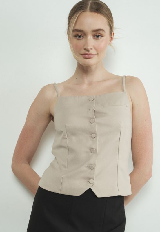 Taupe Button Down Cami Vest Top
