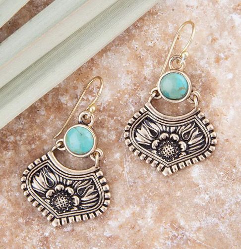 Blue Turquoise Golden Drop Earrings