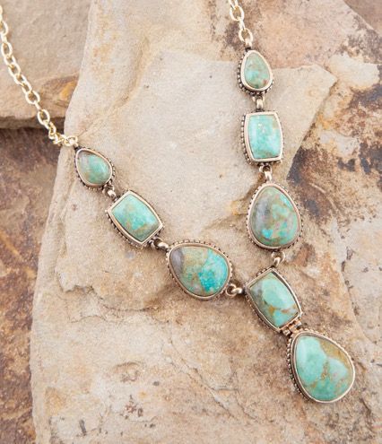 Blue Turquoise Roped Golden Y Necklace