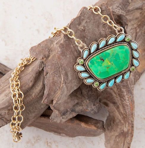 Legacy Lime Green &amp; Blue Turquoise Pendant Necklace