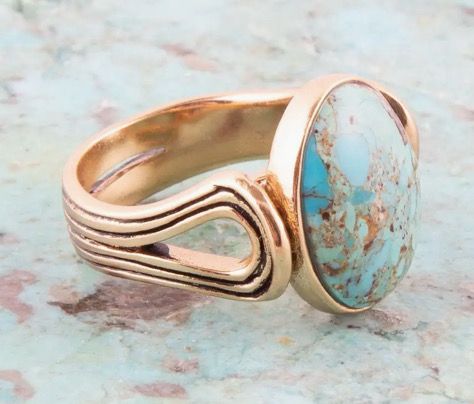 Blue Turquoise Oval Golden Ring