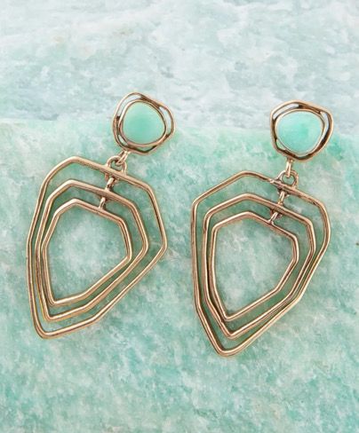 Organic Green Chrysoprase Golden Drop Earrings