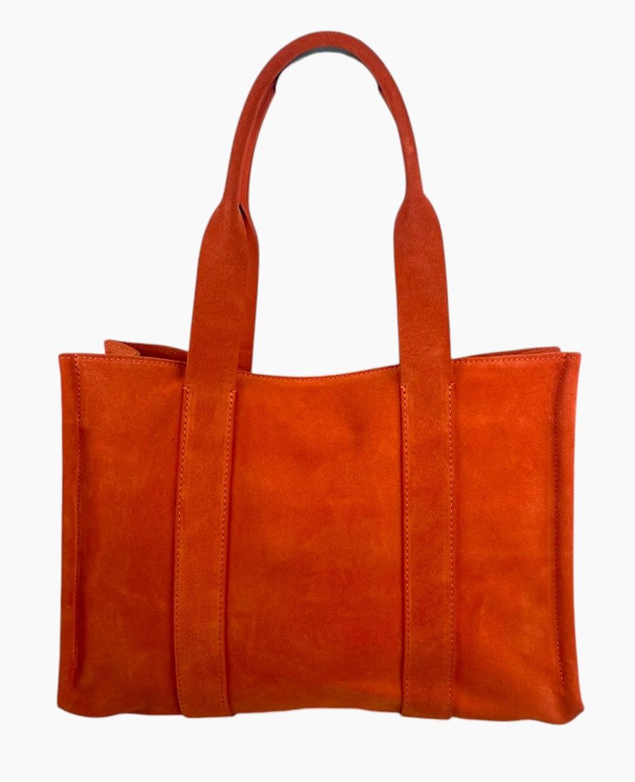 Italian Suede Leather Shopper Bag (2 Colors), Color: Orange