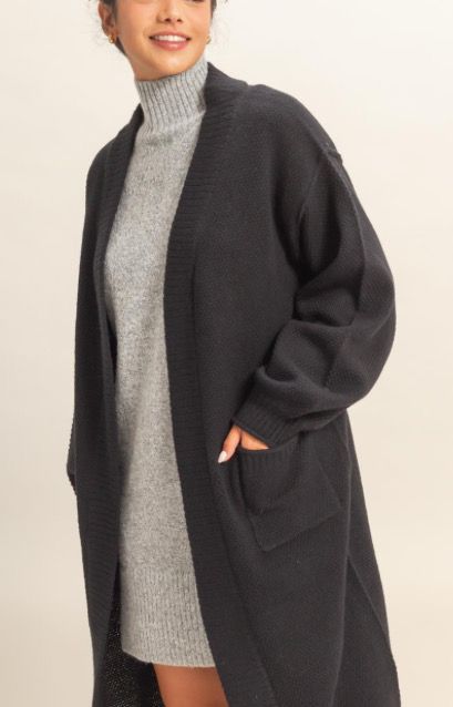 Black Oversized Long Open Cardigan Sweater