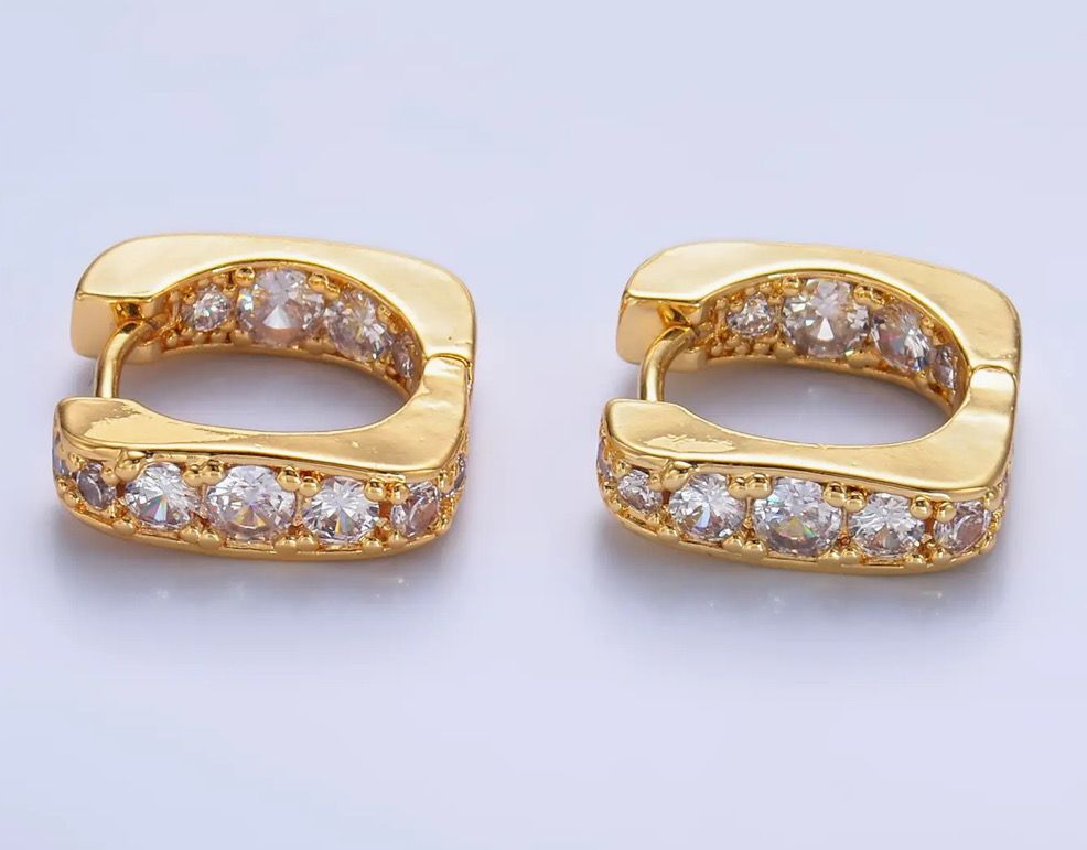 Modern Square CZ Huggie Earrings