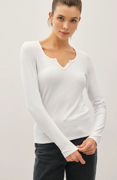 Classic Notched Ribbed Top (2 Colors), Color/Size: White (S)