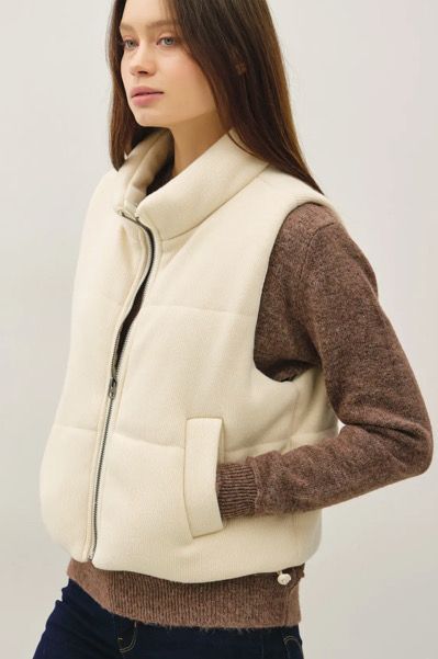 Oatmeal Ribbed Puffer Vest