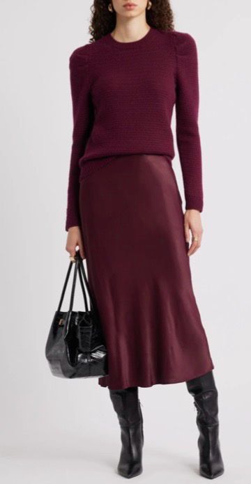 Burgundy Bias Cut Flowy Midi Skirt