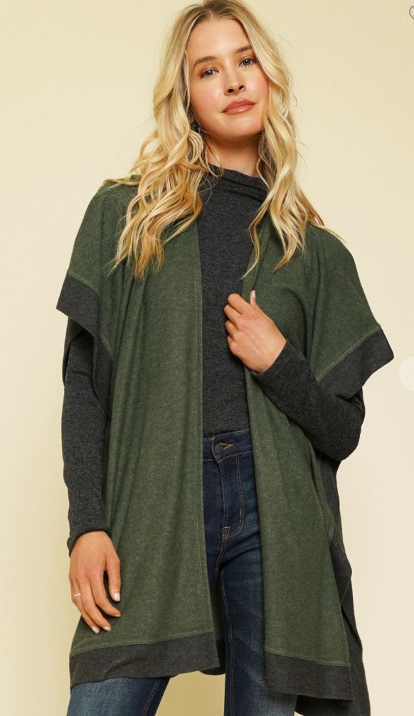 Olive Colorblock Kimono Cardigan