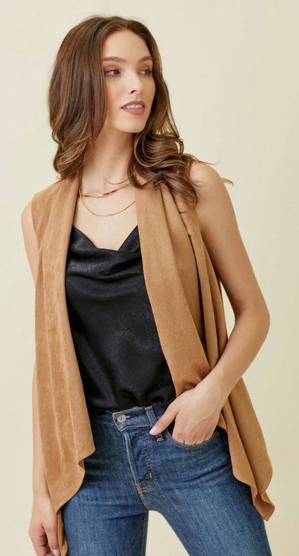 Camel Suede Shawl Collar Vest