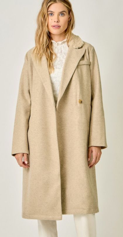 Oatmeal Fur Collar Long Coat