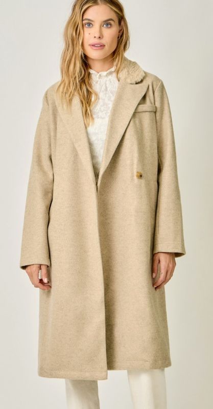 Oatmeal Fur Collar Long Coat