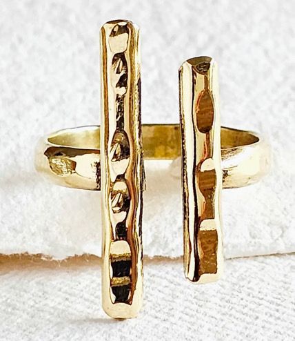 Brass Hammered Double Bar Ring