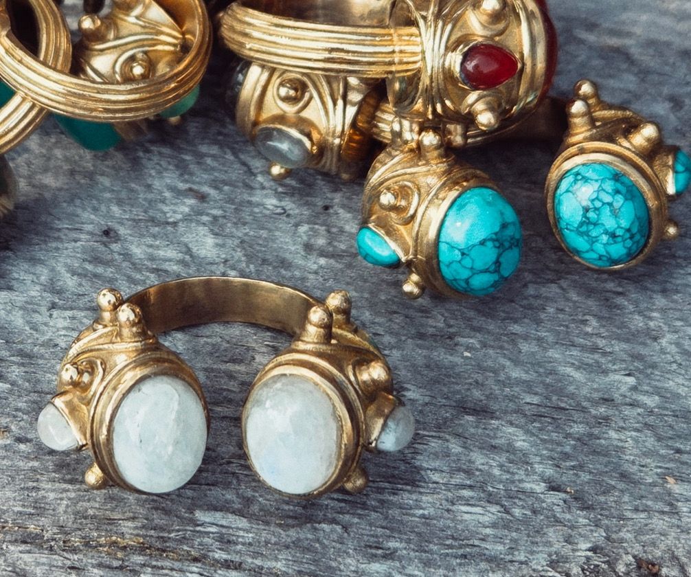 Brass Ornate Gemstone Rings