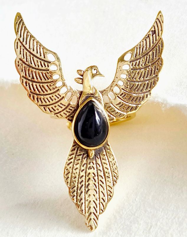 Brass Onyx Phoenix Ring