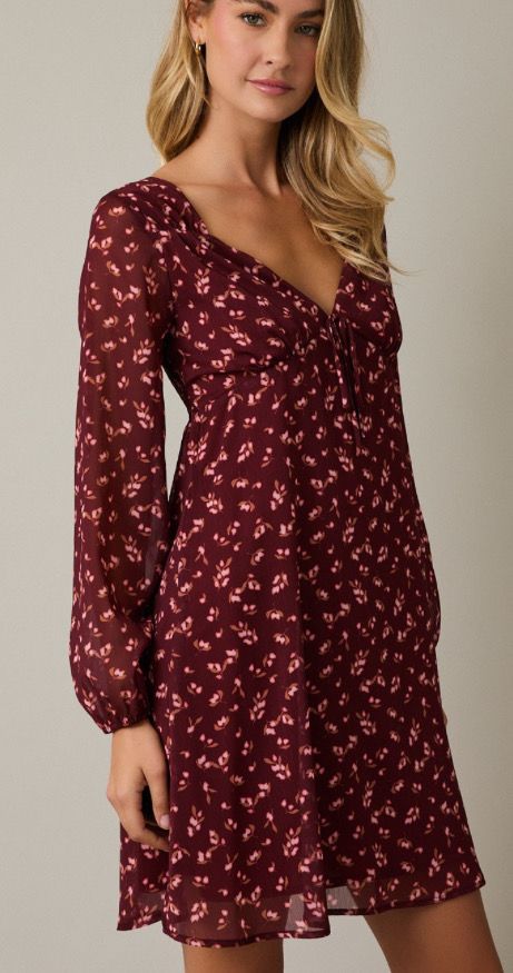 Burgundy Mini Floral Mini Dress