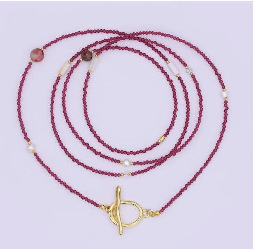 Mauve Crystal Gemstone Shell Pearl Necklace