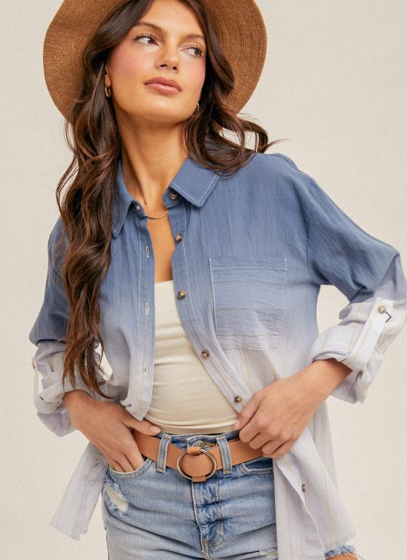 Denim Ombré Dip Dye Stripe Shirt