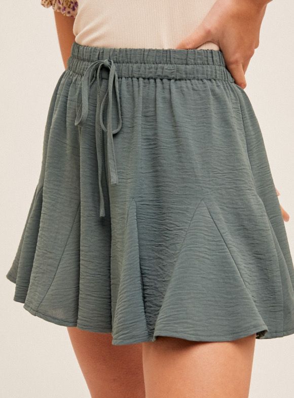 Teal Ruffle Hem Shorts