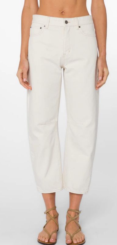 Ecru Mid Rise Barrel Jeans