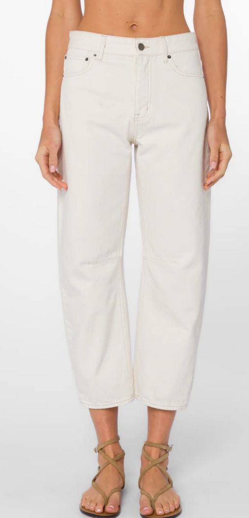 Ecru Mid Rise Barrel Jeans