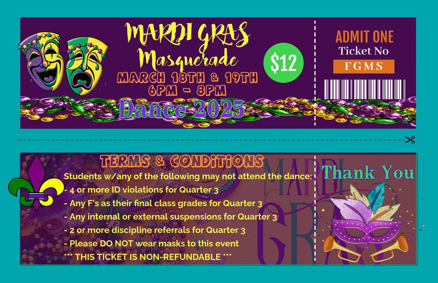 **MARDI GRAS MASQUERADE DANCE - 03/18 - 6TH GRADERS**