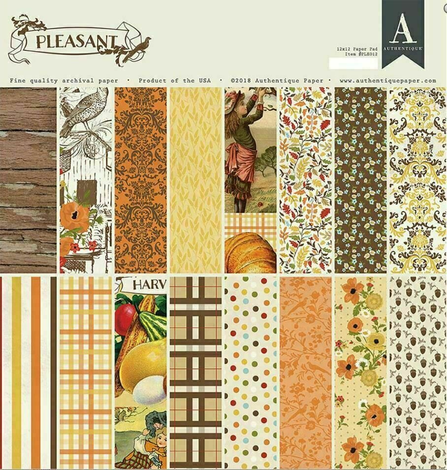 Authentique Pleasant 12 x 12 paper pad 24 double sided cardstock sheets