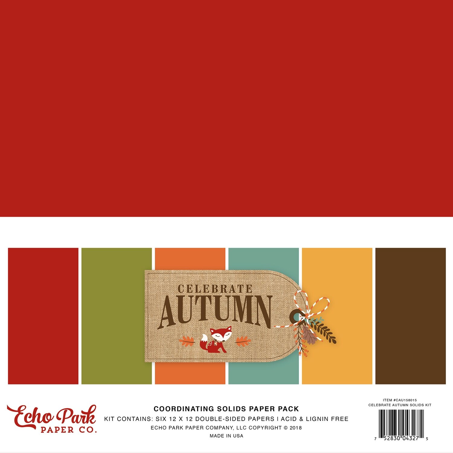 Echo Park Double-Sided Solid Cardstock 12"X12" 6/PkgCelebrate Autumn 6 Colors