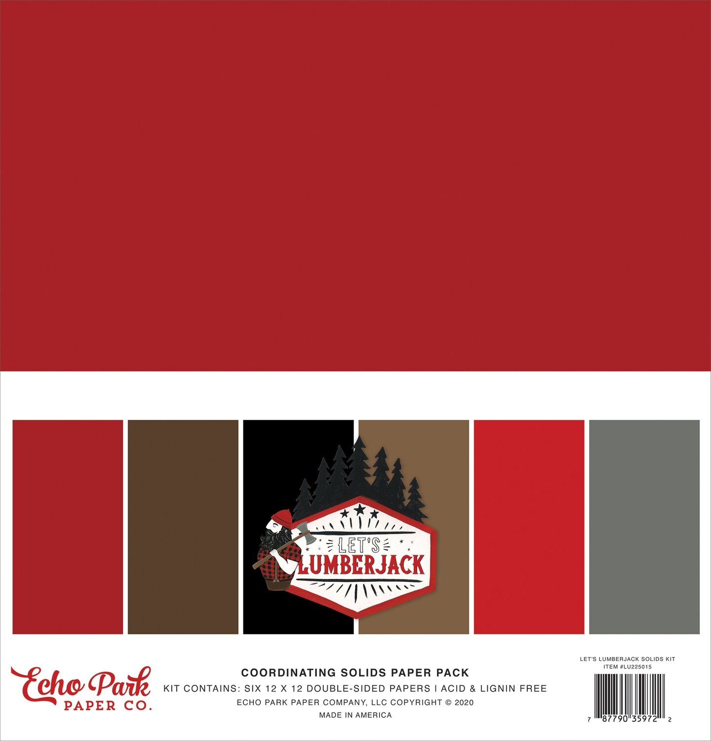 Echo Park Double-Sided Solid Cardstock 12"X12" 6/PkgLet's Lumberjack 6 Colors