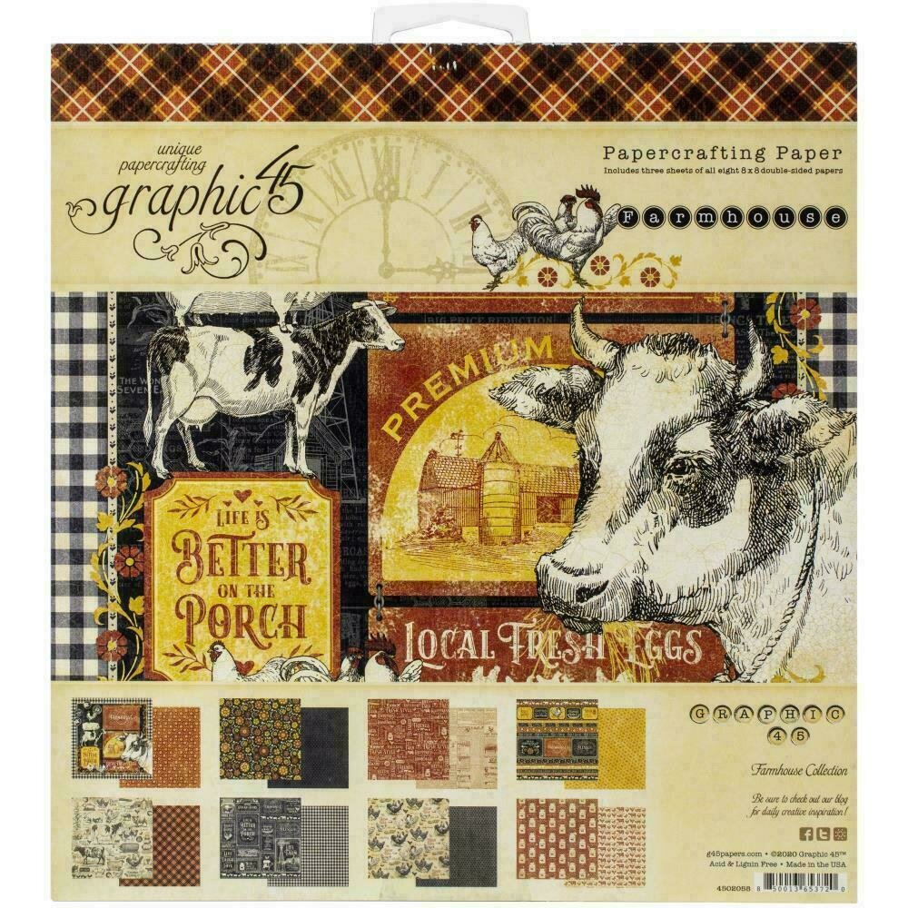 Graphic 45 Double-Sided Paper Pad 8"X8" 24/Pkg Farmhouse Market collection