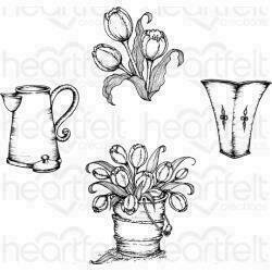 Heartfelt Creations Cling Rubber Stamp Set 5"X6.5" Tulip Bouquet 1.75" To 3"