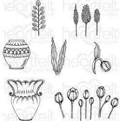 Heartfelt Creations Cling Rubber Stamp Set 5"X6.5"Tulip Vase & Fillers .75" To 3.5"