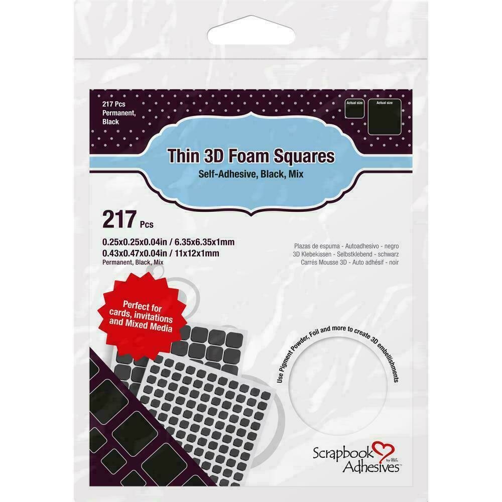 Scrapbook Adhesives Thin 3D Adhesive Foam Squares 217/PkgBlack  (63) .43"X.47" & (154) .25"X.25"