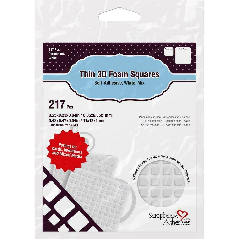 Scrapbook Adhesives Thin 3D Adhesive Foam Squares 217/PkgWhite (63) .43"X.47" & (154) .25"X.25"