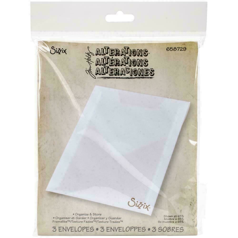 Sizzix Plastic Storage Envelopes 3/Pkg By Tim Holtz For Dies & Stamps